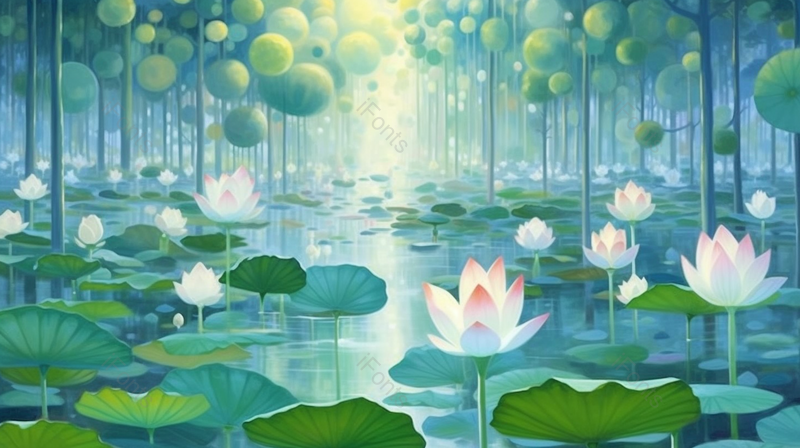 夏季荷塘里盛开的荷花,插画/手绘图,插画/手绘图库,插画/手绘图下载,插画/手绘
